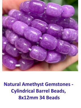 Natural Amethyst Gemstones - Cylindrical Barrel Beads,  8x12mm 34 Beads